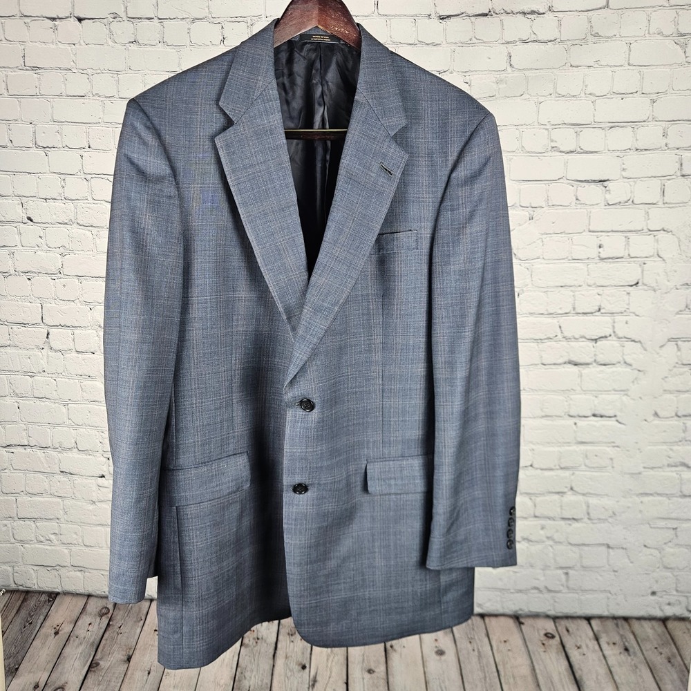 Hart Schaffner Marx Gold Trumpeter Blazer 42L Gray Plaid Wool Sport Coat USA Uni